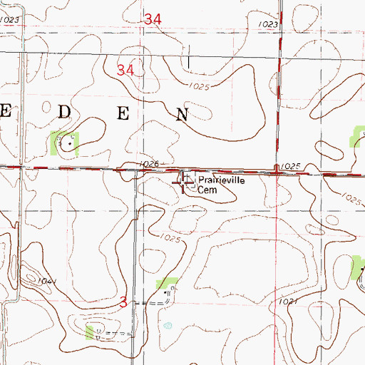 Topographic Map of Prairieville Cemetery, MN