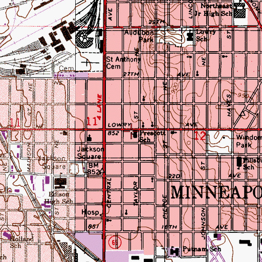 Topographic Map of Prescott School, MN
