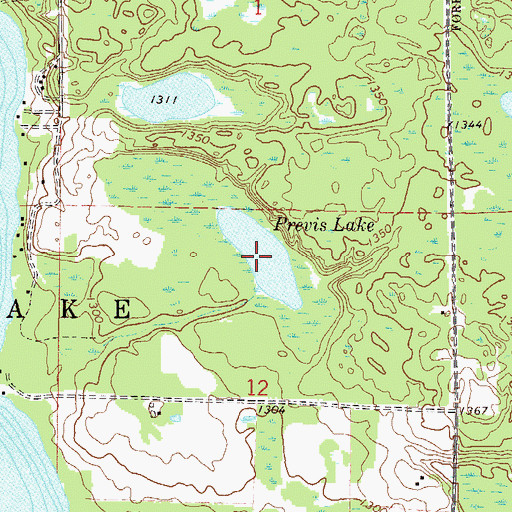 Topographic Map of Previs Lake, MN