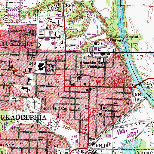 Topographic Map of First Baptist Church, AR
