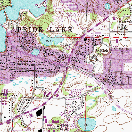 Topographic Map of Prior Lake, MN
