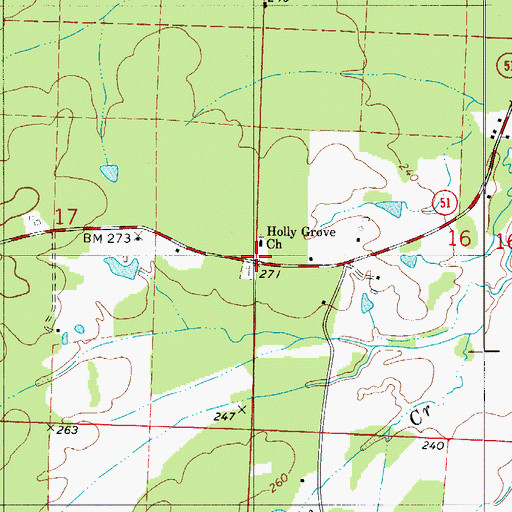 Topographic Map of Holly Grove School (historical), AR