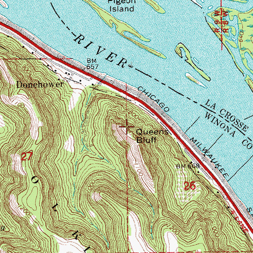 Topographic Map of Queens Bluff, MN