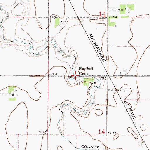 Topographic Map of Radloff Cemetery, MN