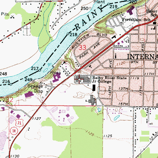 Topographic Map of Rainy River State Junior College, MN
