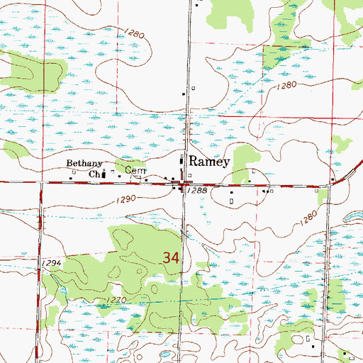 Topographic Map of Ramey, MN