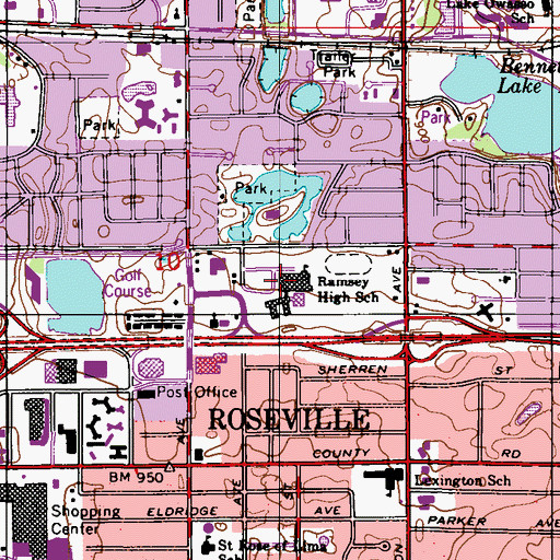 Topographic Map of Roseville Area High School, MN