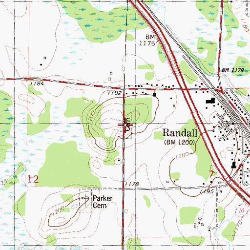 Topographic Map of Randall Cemetery, MN