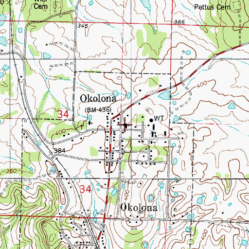 Topographic Map of Okolona Baptist Church, AR