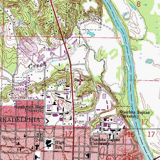 Topographic Map of Arkadelphia Central Park, AR