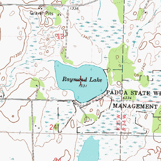 Topographic Map of Raymond Lake, MN