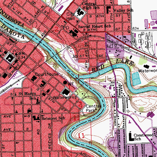 Topographic Map of Red Lake River, MN