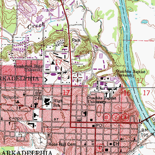 Topographic Map of A U Williams Stadium, AR
