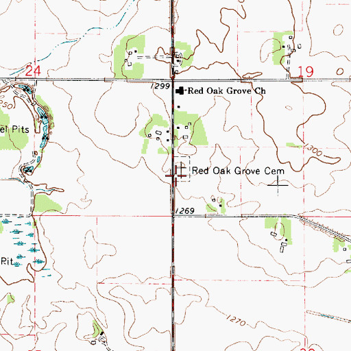 Topographic Map of Red Oak Grove Cemetery, MN