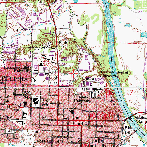 Topographic Map of Rab Rodgers Stadium, AR