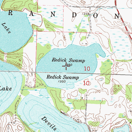 Topographic Map of Redick Swamp, MN