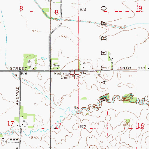 Topographic Map of Redrose Cemetery, MN