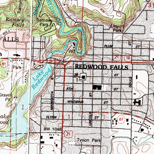 Topographic Map of Redwood Falls, MN