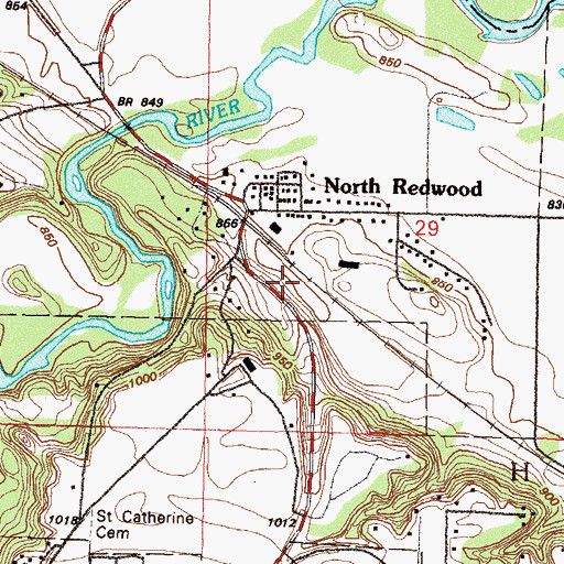 Topographic Map of Redwood Station, MN