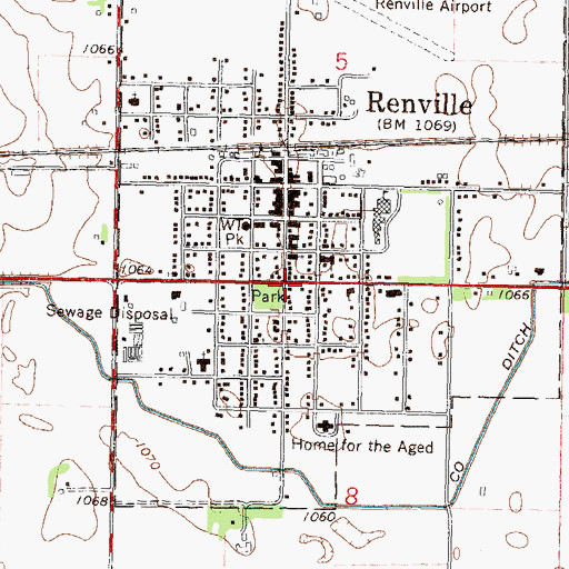 Topographic Map of Renville, MN