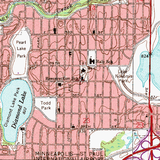 Topographic Map of Resurrection School, MN