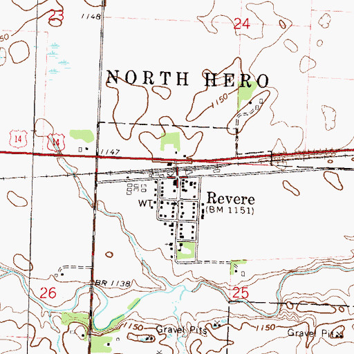 Topographic Map of Revere, MN