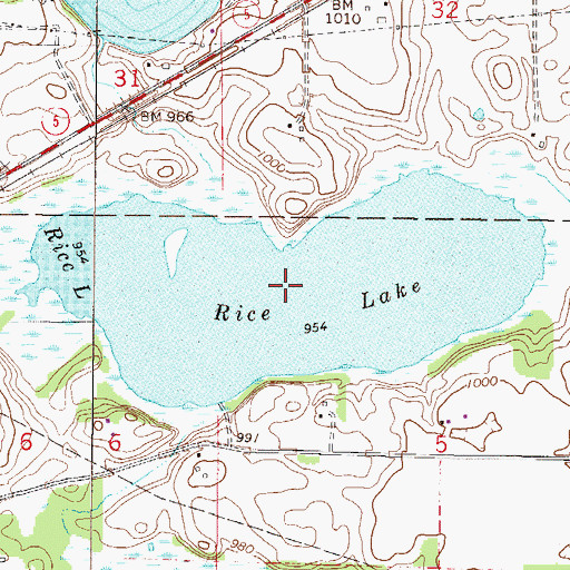 Topographic Map of Rice Lake, MN