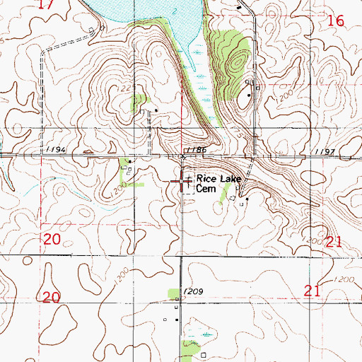 Topographic Map of Rice Lake Cemetery, MN