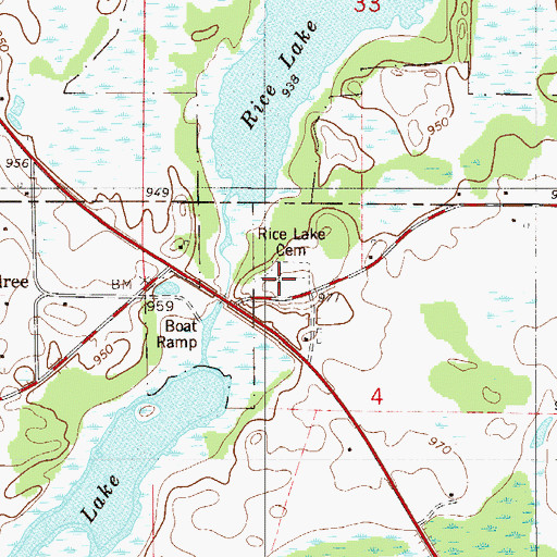 Topographic Map of Rice Lake Cemetery, MN