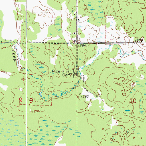 Topographic Map of Rice River Cemetery, MN