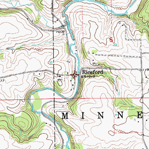 Topographic Map of Riceford, MN