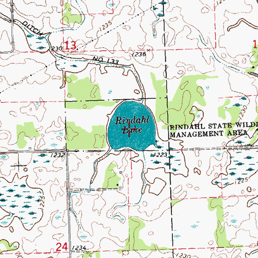 Topographic Map of Rindahl Lake, MN