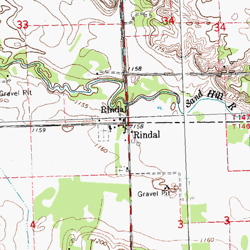 Topographic Map of Rindal, MN