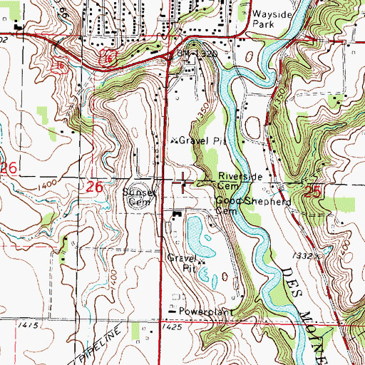 Topographic Map of Riverside Cemetery, MN