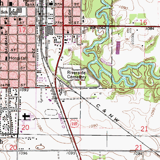 Topographic Map of Riverside Cemetery, MN