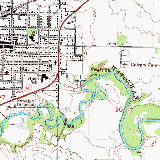 Topographic Map of Riverside Cemetery, MN