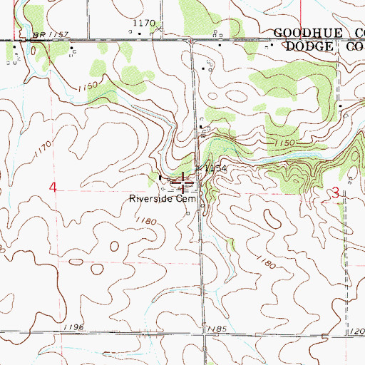 Topographic Map of Riverside Cemetery, MN