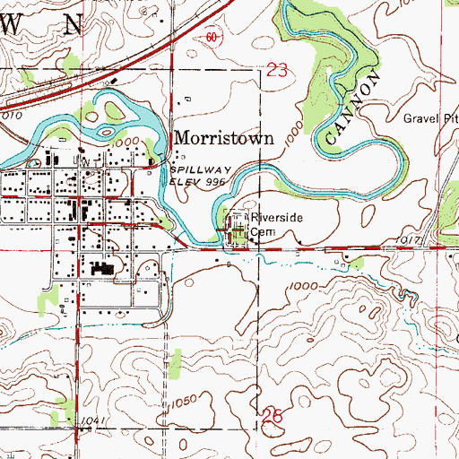 Topographic Map of Riverside Cemetery, MN