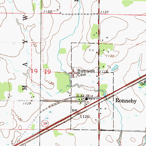 Topographic Map of Riverside Cemetery, MN