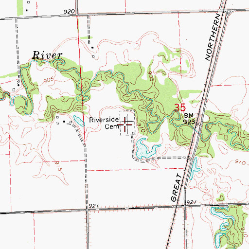 Topographic Map of Riverside Cemetery, MN