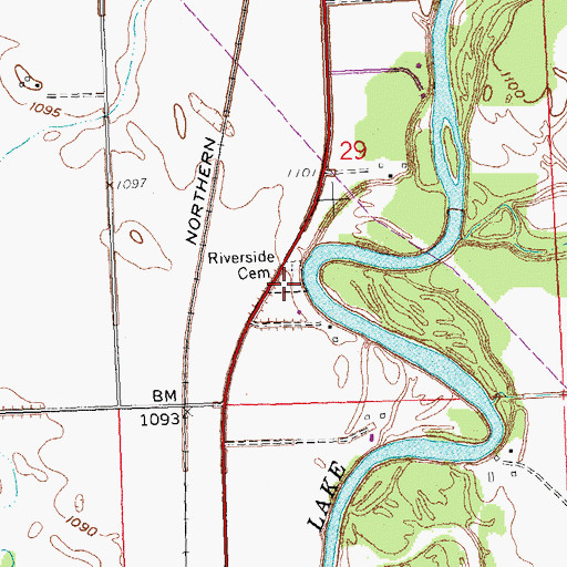 Topographic Map of Riverside Cemetery, MN