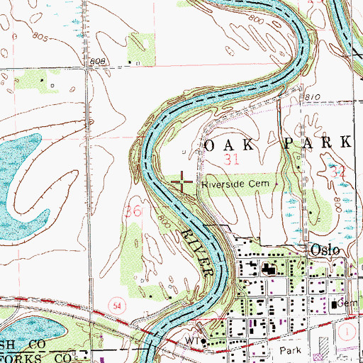 Topographic Map of Riverside Cemetery, MN