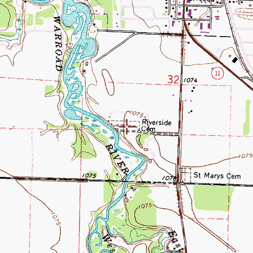 Topographic Map of Riverside Cemetery, MN