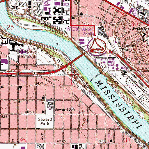 Topographic Map of Riverside Park, MN