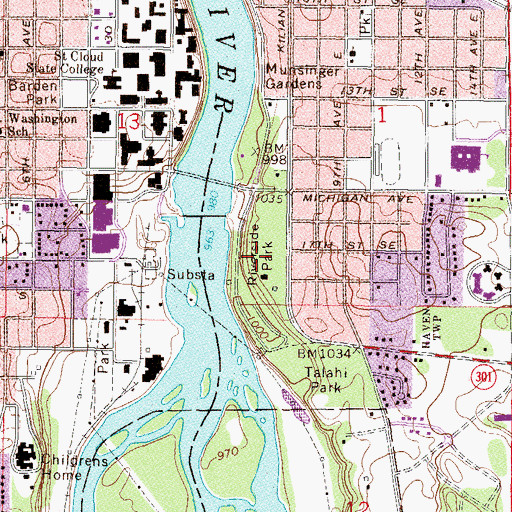 Topographic Map of Riverside Park, MN