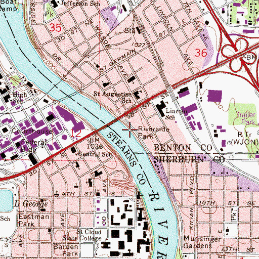 Topographic Map of Riverside Park, MN
