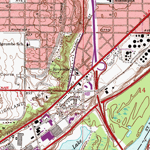 Topographic Map of Riverside School, MN