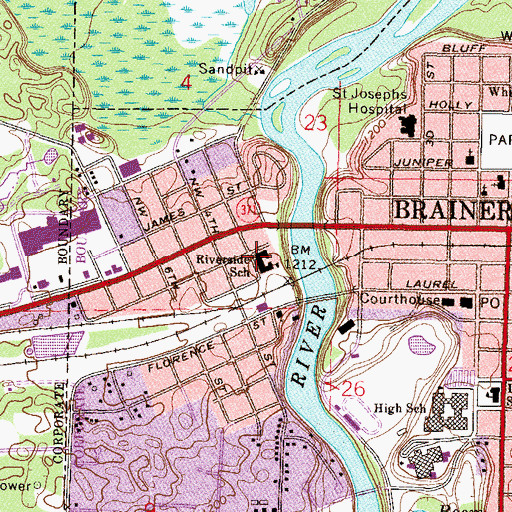 Topographic Map of Riverside Elementary School, MN