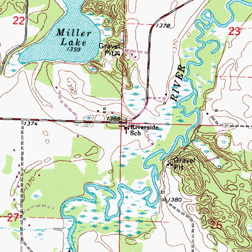 Topographic Map of Riverside School, MN
