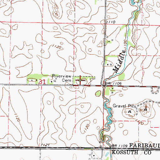 Topographic Map of Riverview Cemetery, MN